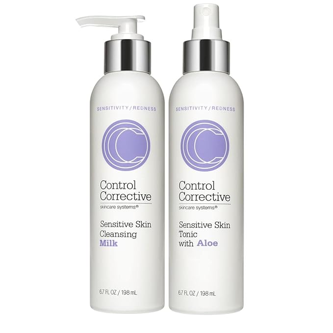 Control Corrective Sensitive Skin Cleansing Milk & Sensitive Skin Tonic with Aloe - Calms Overstimulated or Red Skin Types