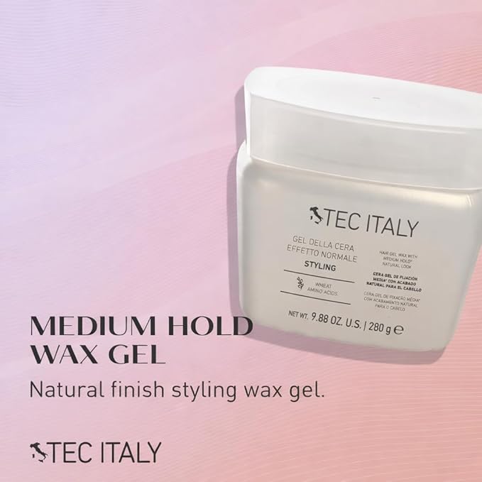 Tec Italy Gel Dela Cera Effetto Normale, Medium Hold Hair Gel for All Hair Types, Natural Finish Styling Gel with Shine & Definition, 9.88 oz (280 g)