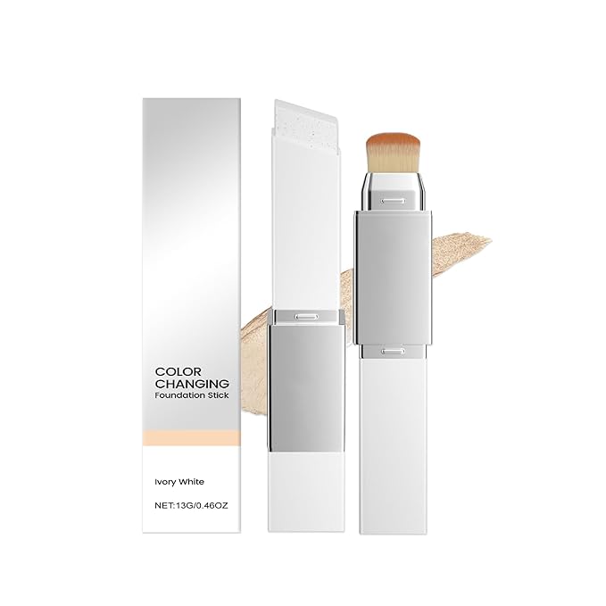New Blanc Cover Cream Stick V - Color Changing Foundation Stick - Hydrating Concealer Base Makeup, Dual-Ended with Built-in Brush, Portable for Daily Use (Ivory)
