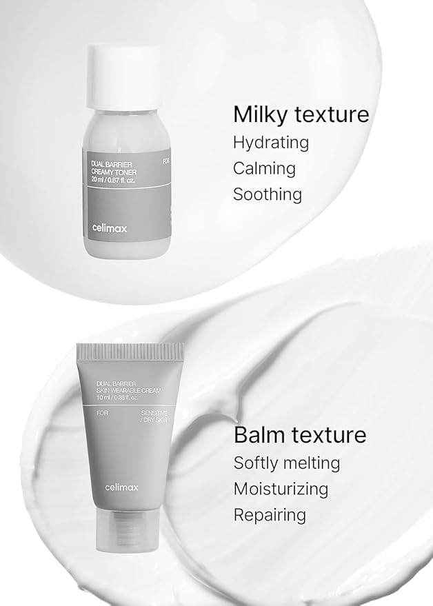 celimax Dual Barrier Trial Kit Travel Size, Gift Set | with Creamy Toner & Skin Wearable Cream, Travel Size, Mini-sized Gift Set, Ceramides, Peptide