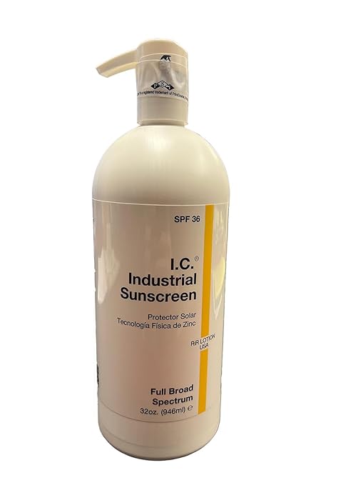 I.C. Industrial Sunscreen Mineral Based SPF 36 Physical Zinc Protection Full Broad Spectrum, 80 Minute Sweat & Water Resistant, Heat Stress, Anti-Inflammatory Properties. USA 32oz Bottle (ISSC-32)