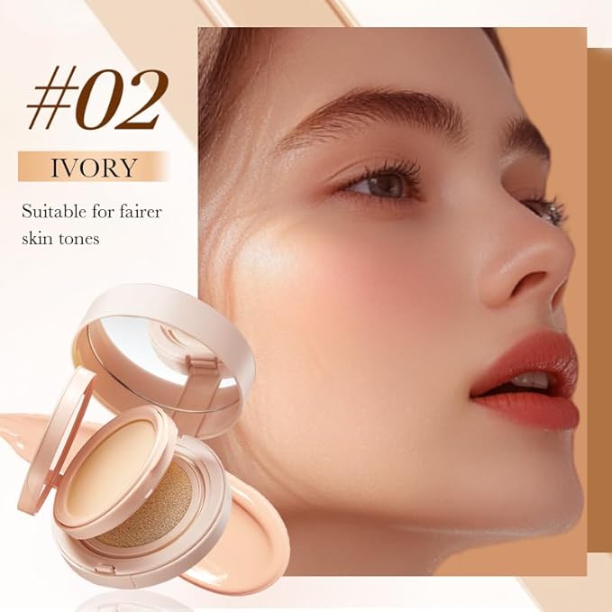 2 In 1 Cushion Foundation Makeup Double Layer Air Cushion BB Cream & Oil-Control Setting Powder, Concealer Full Coverage, Long-Lasting and Even For All Skin Types (Light)