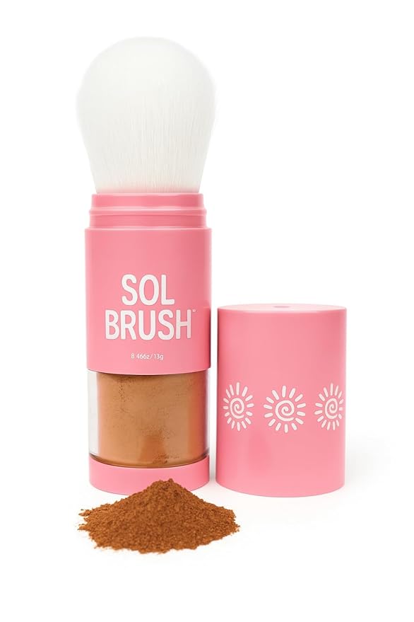 SPF 50 Mineral Sunscreen Powder, Broad Spectrum UVA/UVB Protection Sunscreen, Mess Free Brush On Applicator, Clean & Cruelty Free, Water Resistant (80 Minutes), Deep w/Shimmer