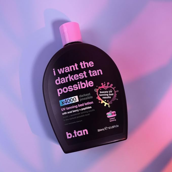 b.tan UV Tanning Bed Lotion | I Want The Darkest Tan Possible - x4000 Tan Intensifiers, Indoor & Outdoor Accelerator, Best Browning Body Tanner Extender, No Sun Protection, 12 Fl Oz