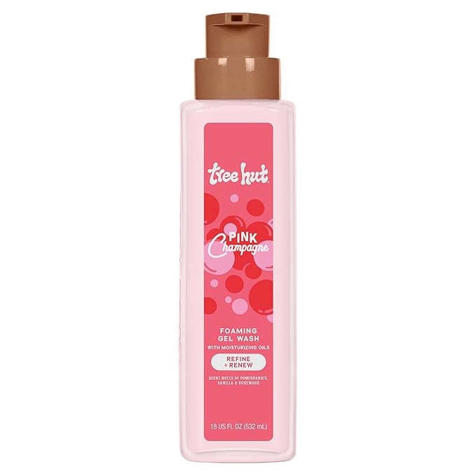 Tree Hut Pink Champagne Foaming Gel Body Wash, Hydrating & Moisturizing Shower Gel for Soft, Glowing Skin, Fruity Floral Scent, 18 fl oz