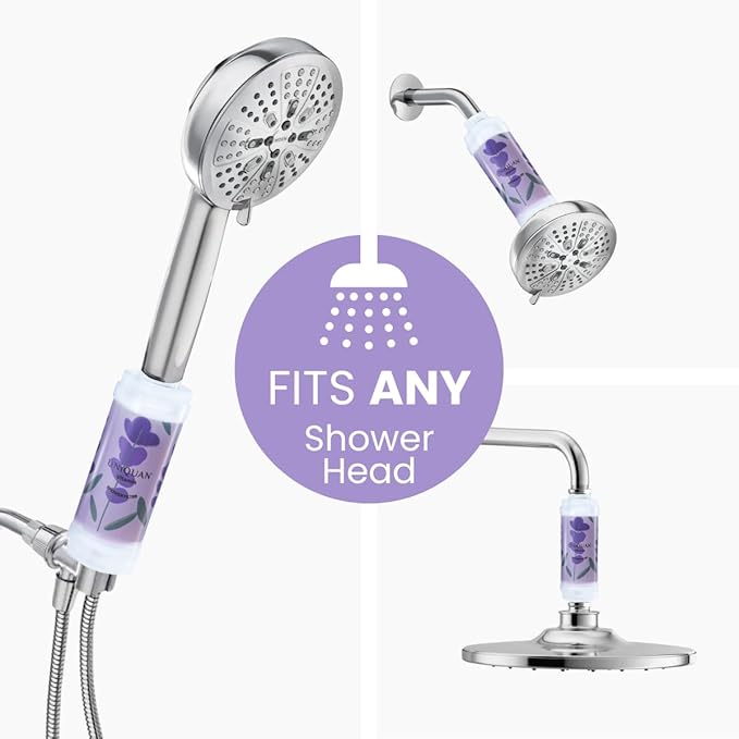 Vitamin C Shower Filter with Aromatherapy, Soften Hard Water, Chlorine & Flouride Removal, Skin & Hair Care, Easy Installation,Universal Fit, Eco-Friendly, Made in Korea (Purple Lavender)
