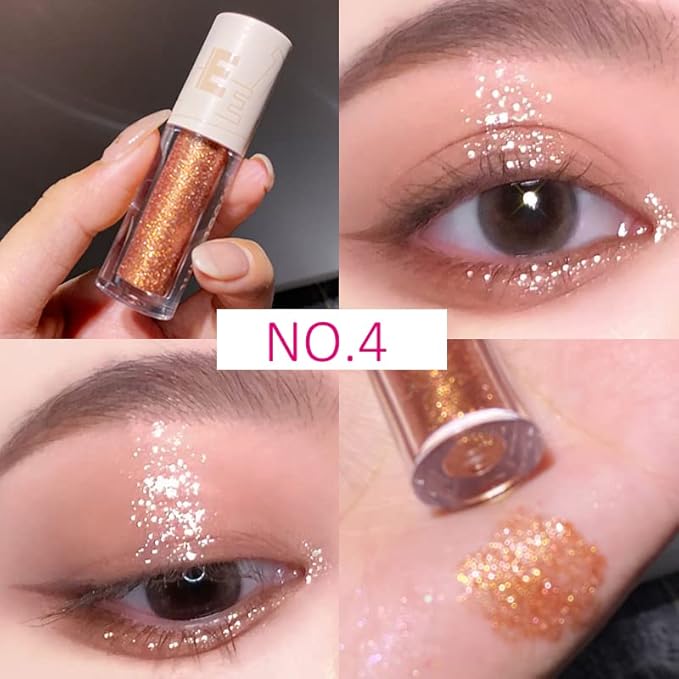 5pcs Liquid Glitter Eyeshadow set- Sparkling Metallic High Pigmented Glitter Eye Shadow Korean Crystals Makeup, Quick Drying Long Lasting Creates High-Impact Multi Dimensional Eye Looks