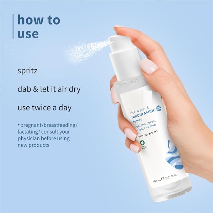 3% Niacinamide & Rice Water Face Toner | Alcohol-Free Toner for Oily Acne Prone Dry Combination Skin | Pore Tightening & Glowing Skin |Fades Blemishes, Brightens & Smoothens | Women & Men | 150ml