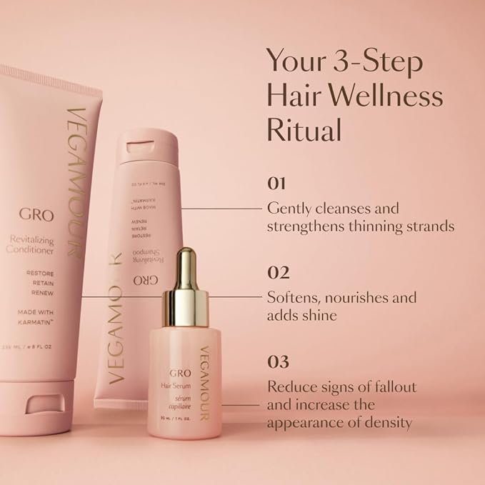 VEGAMOUR GRO Revitalizing Conditioner | Smooths, Strengthens and Adds Shine to Thinning Hair | Clean, Vegan, Cruelty-Free, Clinically Proven and Color Safe (8 Fl Oz) (Pack of 2)