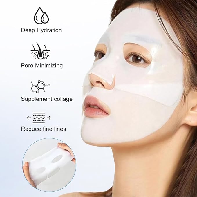 Bio-Collagen Real Deep Face Mask – Korean Hydrating Overnight Hydrogel Mask for Women | Firming, Pore Minimizing & Elasticity Boost | Deep Collagen Facial Sheet for Radiant Glass Skin, 4 Pack