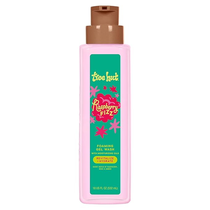 Tree Hut Raspberry Fizz Foaming Gel Body Wash, Hydrating & Moisturizing Shower Gel for Soft, Glowing Skin, Fruity Scent, 18 fl oz