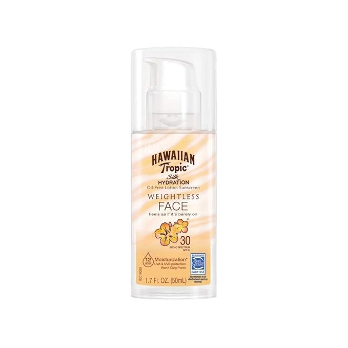 Hawaiian Tropic Weightless Hydration Lotion Sunscreen for Face SPF 30, Oil Free Sunblock, Mini Sunscreen, 1.7 fl oz, 3-Pack