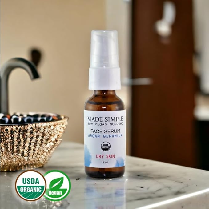 Argan Geranium Face Serum - Certified Organic, Vegan, & Cruelty-Free