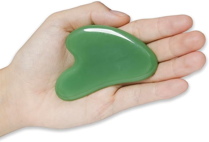 Gua Sha Jade Stone Gua Sha Massage Tool, Guasha Tool for Face and Body Skin Massage. Tools for SPA Acupuncture, Pink Stone for Body Face Neck and Eye, Skin Care Gift for Woman (deep Green)