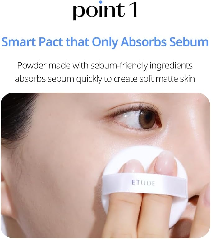 Etude Sebum Soak Pact | Facial Oil Control and Soft Skin with This Mineral Powder that Absorbs Sebum for a Matte Face | Korean Makeup, KBeauty, Perfect for Gift