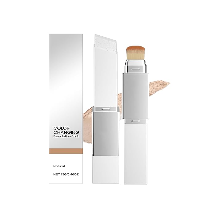 New Blanc Cover Cream Stick V - Color Changing Foundation Stick - Hydrating Concealer Base Makeup, Dual-Ended with Built-in Brush, Portable for Daily Use (Natural)