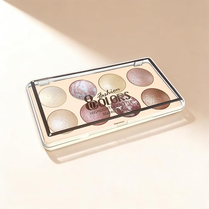 Baked Shimmer Makeup Palette, 8-Color Neutral Champagne Gold Eyeshadow & Highlight Palette – High Pigment Soft Glow, No Fallout, Long-Lasting Eye Makeup for Everyday Radiant Looks 2#
