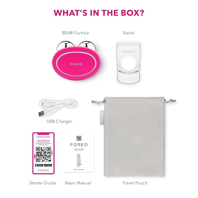 FOREO Bear Microcurrent Facial Device - Face Sculpting Tool - Instant Face Lift - Firm & Contour - Non-Invasive - Increases Absorption of Facial Skin Care Products - Fuchsia