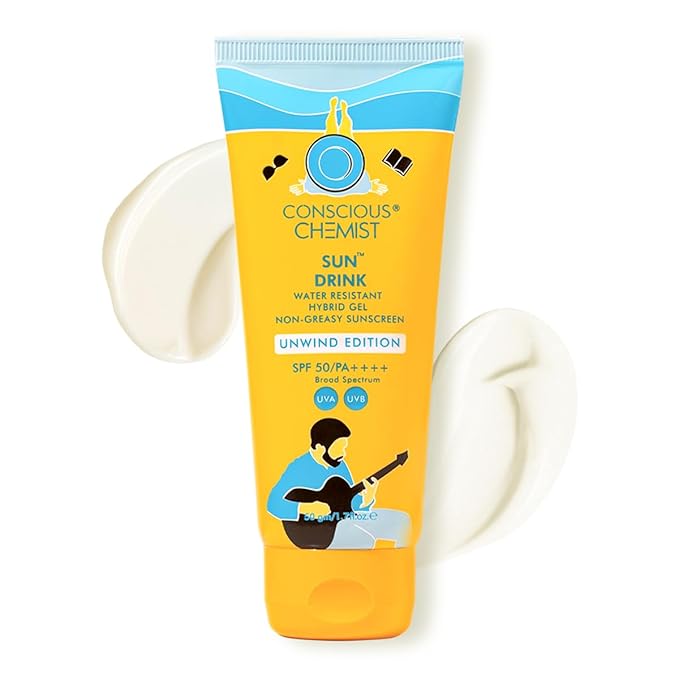 Conscious Chemist® Sun Drink Hybrid SPF 50 PA++++ Sunscreen Unwind Edition | Water Resistant , Ceramides & Milk Thistle Extract | UVA/UVB Protection | All Skin Type | No White Cast | Cruelty Free | 50g