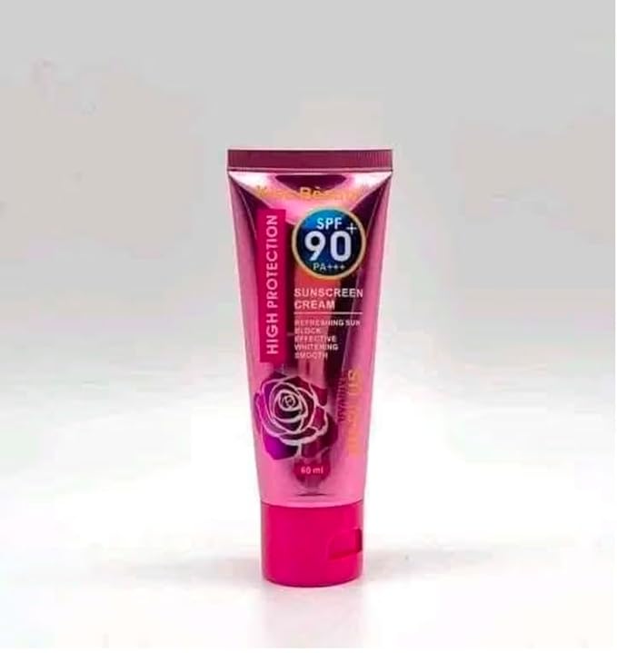 High Protection Whitening Sunscreen Cream with SPF 90 PA+++, Pink Rose Design, Refreshing Sun Block, 60ml