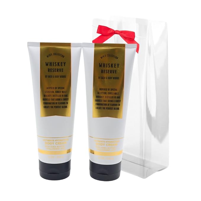 Bath & Body Works WHISKEY RESERVE Men's Collection Ultimate Hydration Body Cream Gift Set with a Red Bow for Holidays - Pack of 2
