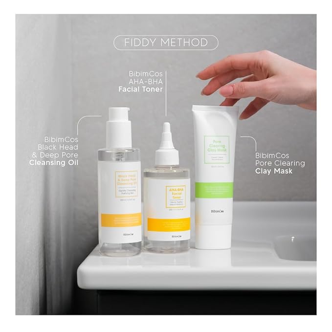 Fiddy Method 3‑Piece Pore Cleansing & Care Set – AHA‑BHA Toner, Clay Mask & Oil Cleanser for Blackhead Removal & Deep Pore Care