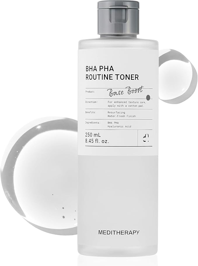 MEDITHERAPY BHA PHA Routine Toner – Gentle Daily Exfoliating with 2% PHA & 0.49% BHA, Hydrating Water Toner for Smooth Texture, Clear Pores & Better Absorption, Fragrance-Free