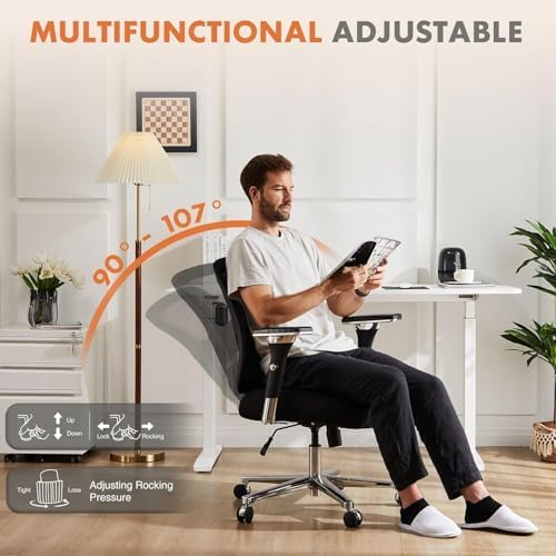 Sweetcrispy Big and Tall Office Desk Chair with Lumbar Support, 500lbs Heavy Duty Mesh Ergonomic Computer Chair with 4D Armrest and Wide Comfy Seat, Wheels for Adult, Black