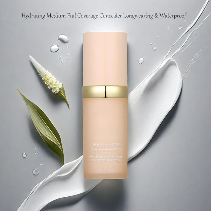 4 in 1 foundation Liquid, Foundation Medium Spectrum, Hydrating Medium full coverage concealer with SPF 50+ Inspired, Longwearing & Waterproof - Korean Makeup (2pcs)