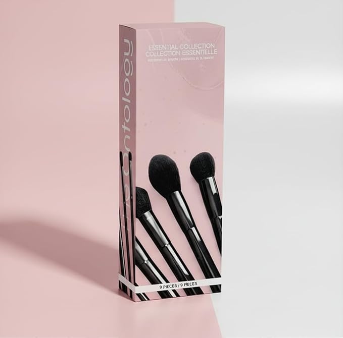 Essential Collection: 9-Piece Synthetic Makeup Brush Gift Set in Gloss Black for Face and Eyes—Ideal for Foundation, Powder, Blending, Blush, Bronzer, Eyeliner, and Eyeshadow