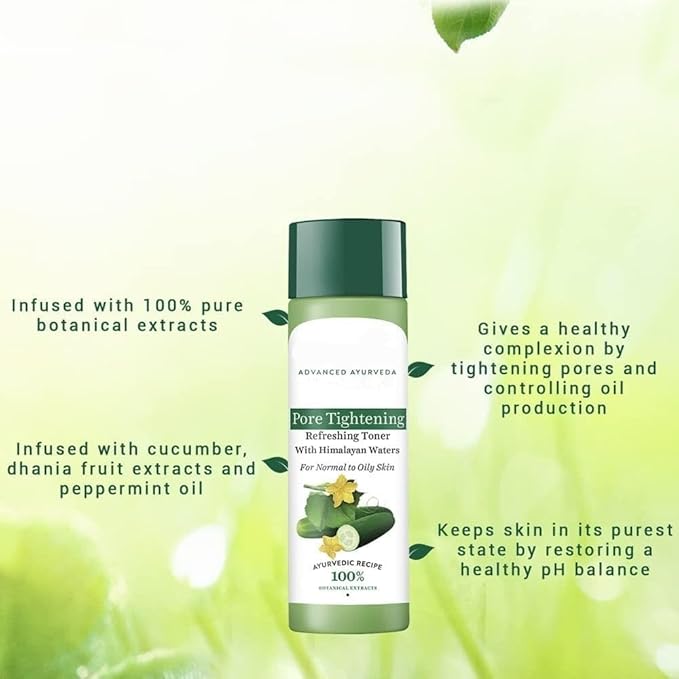 Cucumber Pore Tightening Toner| Ayurvedic and Organically Pure| Maintains Skin’s Natural pH |100% Botanical Extracts| Suitable for Normal & Oily Skin Types| 120m, 4.05 Fl Oz