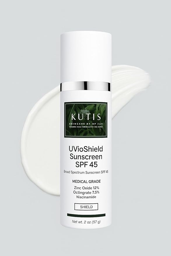 KUTIS UVioShield Medical Grade Broad-Spectrum Sunscreen SPF 45 with Zinc Oxide, Octinoxate, Niacinamide for UVA/UVB Protection, 2 oz