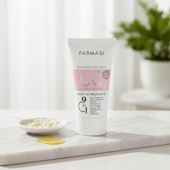 FARMASi CC Color Correcting Cream, Tinted Moisturizer Makeup Base with SPF 25, Lightweight Buildable Coverage, Natural Flawless Finish, All Skin Types, 1.7 fl oz, Light to Medium