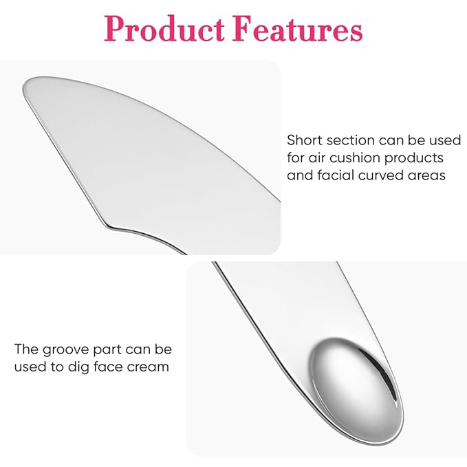 POPETPOP Makeup Spatula, 2-Way Foundation Spatula with Leather Case, Stainless Steel Skin Care Tool for Precise Application and Hygienic Makeup, Korean Cosmetic Tool
