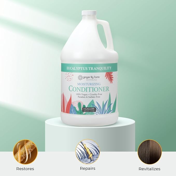 Ginger Lily Farms Botanicals Moisturizing Conditioner for Dry Hair, Eucalyptus Tranquility, 100% Vegan & Cruelty-Free, 1 Gallon (Pack of 4)