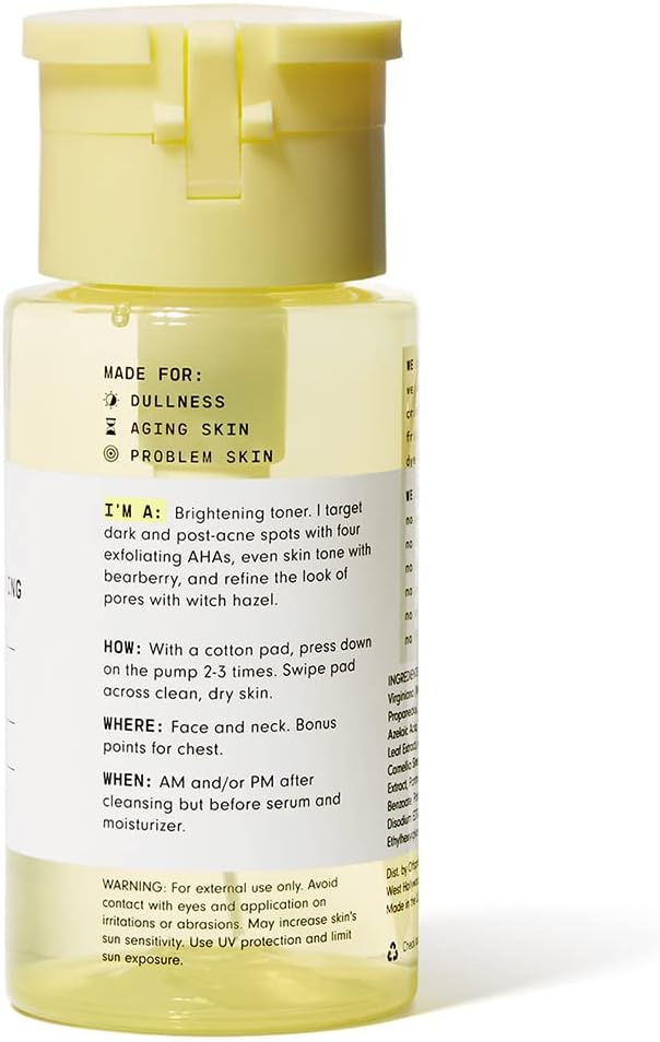 Versed Weekend Glow Daily Brightening AHA Liquid – Gentle Exfoliating Toner with Vitamin C and Botanicals – Helps Visibly Improve Skin Clarity and Tone (V1 Weekend Glow - 4 Fl Oz (Pack of 1))