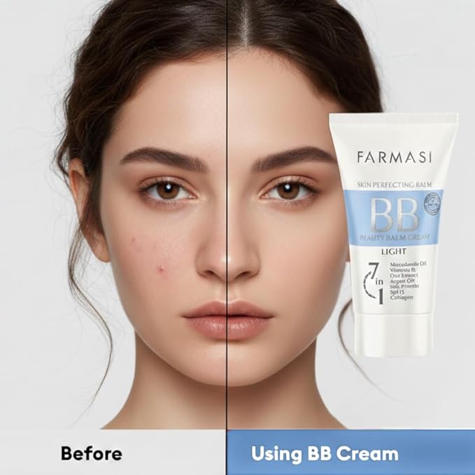 FARMASi BB Cream Beauty Balm, Tinted Moisturizer with SPF 15, Lightweight Matte Finish, Buildable Coverage Face Makeup, 1.7 fl oz, 01 Light
