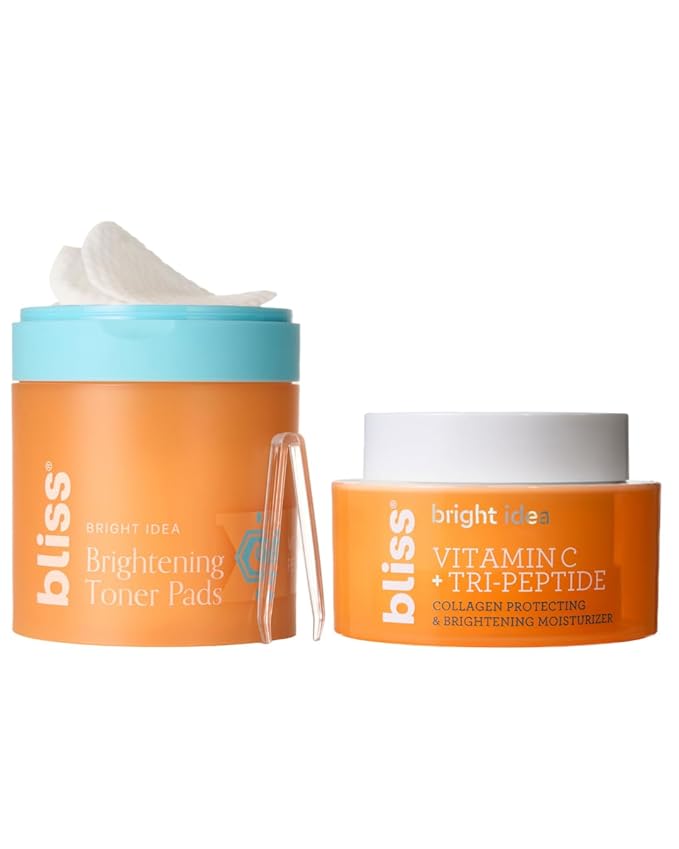 Bliss Bright Idea Vitamin C Toner Pads & Vitamin C + Tri-Peptide Brightening Serum Duo– Antioxidant Skincare Bundle for Radiant Skin – Targets Dark Spots, Uneven Texture, and Dullness – Clean, Vegan,