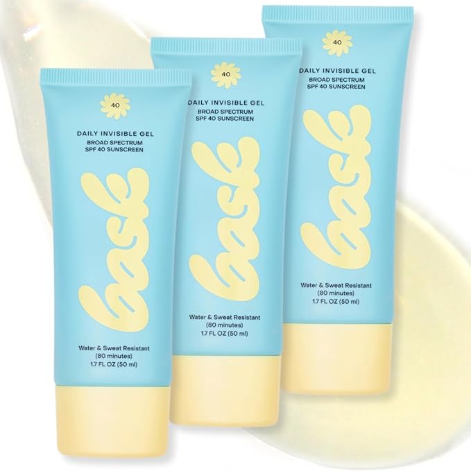 Bask Suncare SPF 40 Daily Invisible Gel Face Sunscreen - Broad Spectrum Protection, Fragrance Free, Hydrating, Clear, Lightweight & Non-Greasy, Dermatologist Recommended, 1.7 fl oz (Value Pack of 3)