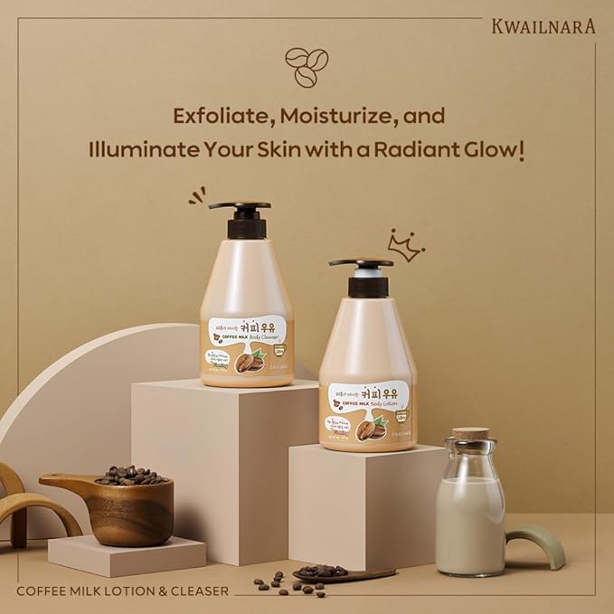 Kwailnara Coffee Milk Body Wash (19.75 Fl Oz) – Korean Body Cleanser for Energized Skin | Milk Protein, Royal Jelly & Antioxidant Coffee Extract | Paraben-Free with Gentle Bubbles