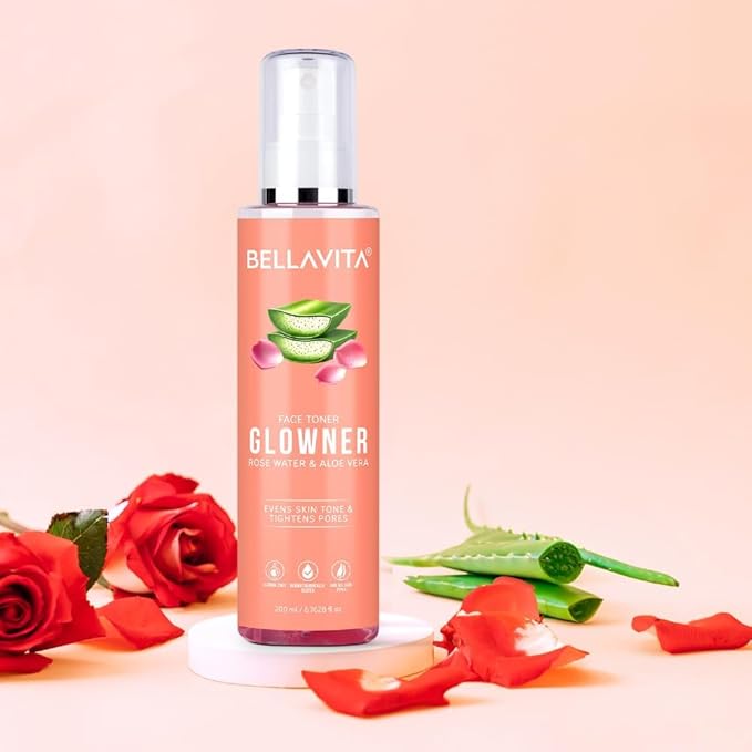 Bella...Vita Organic Glowner Face Toner, Alcohol Free, Rose Water 200ml Pore Minimizing Tightening Natural Toner Spray for Glowing Skin - All Skin Types