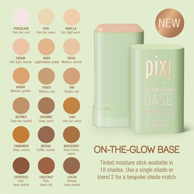 Pixi Beauty On-the-Glow Base| Tinted Moisturizer Foundation Stick | Cocoa: Richest, deep neutral shade| 0.6 oz / 19g
