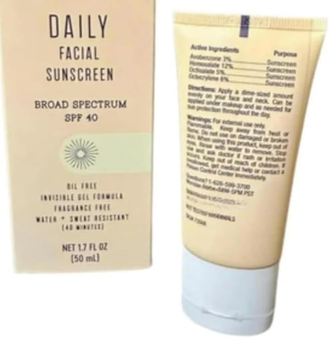 Generic Trader Jo Daily Facial Sunscreen Broad Spectrum SPF40, oil free invisible, gel formula, fragrance free, water + Sweat Resistance (3 Pack)