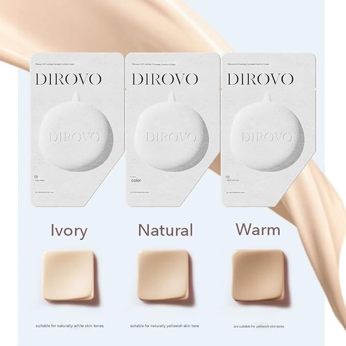 1 PC Dirovo Cushion Foundation Cream, High Coverage Fine Powder Long Lasting BB Air Foundation Cream (Dry Skin-Ivory)