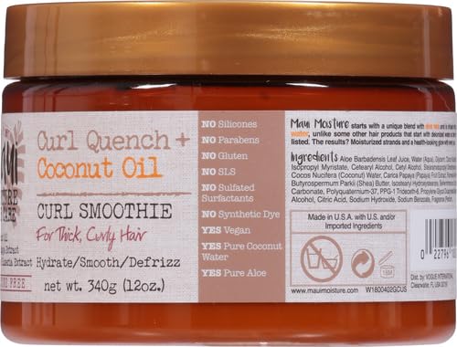 Maui Moisture Hydrating Curl Smoothie with Coconut Oil | For Tight Curls | Silicone-Free | Vegan | 12 oz Pack of 2