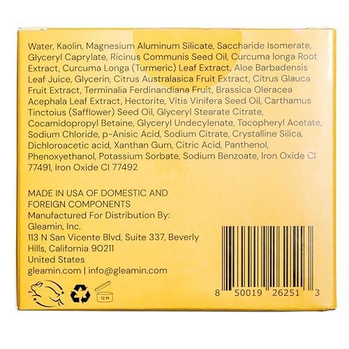 Gleamin Vitamin C Clay Mask for Dark Spots - Brightening Clay Face Mask with Turmeric, Deep Cleansing & Pore Refining Treatment, Helps Improve Uneven Tone & Post-Blemish Texture, 5 oz Up to 40 Uses