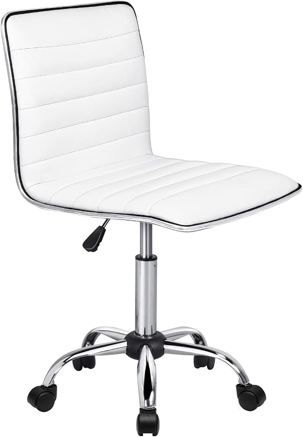 OFIKA Office Desk Chair, Adjustable Task Chair, Low Back Faux Leather Ribbed Swivel Chair, Armless Home Rolling Chair Retro with Wheels