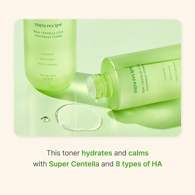 Papa Recipe Real Centella CICA Soothing Toner (150ml / 5.07fl oz) - Centella Soothing Care, Gentle PHA Exfoliation, Daily Mild Toner, Gentle PHA Exfoliation, Korean Skincare