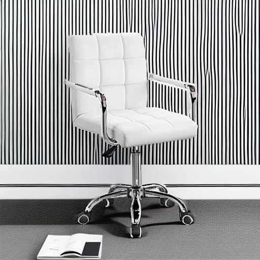 Furmax Vanity Office Chair with Wheels, Makeup PU Leather Executive Chair Modern Adjustable Home Desk Retro Comfortable Work Chair 360 Degree Swivel with Arms (White)