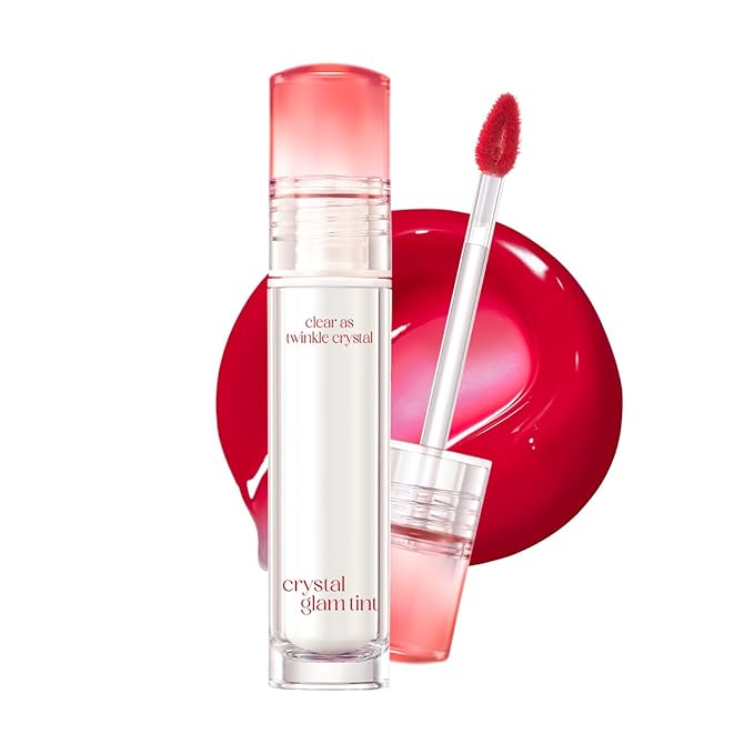 CLIO Crystal Glam Tint, Glossy Lip Tint with Glass-Like Shine, Lightweight Buildable Lip Stain, Long-Lasting Color, Non-Sticky, Rose Extract, Korean Lip Tint (012 FIERY ROSE)